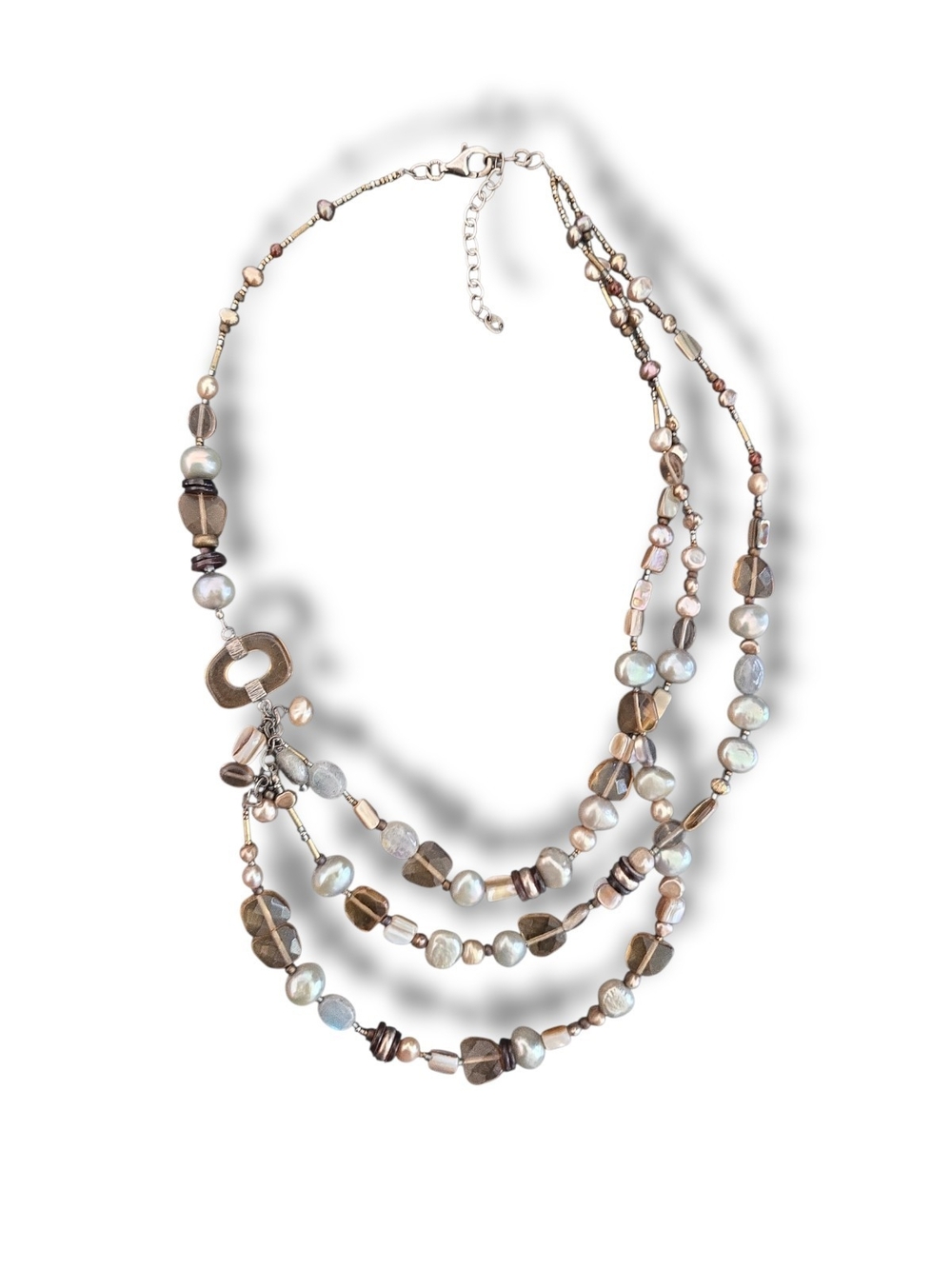 Silpada ICON TRIPLE Multi-Strand Brown and Pearl Bead Necklace